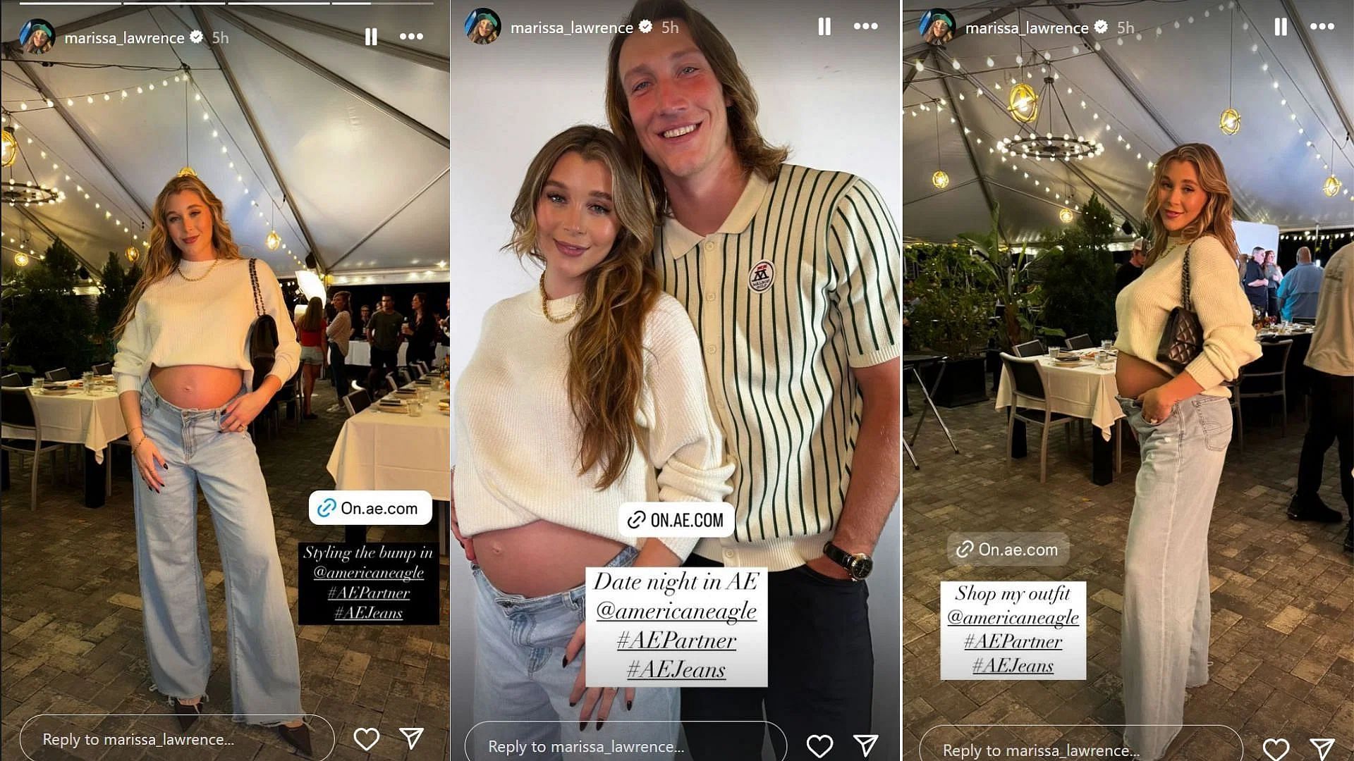 Trevor Lawrence&#039;s wife Marissa adores baby bump couple step out for a romantic date night [Image credit: @marissa_lawrence IG]