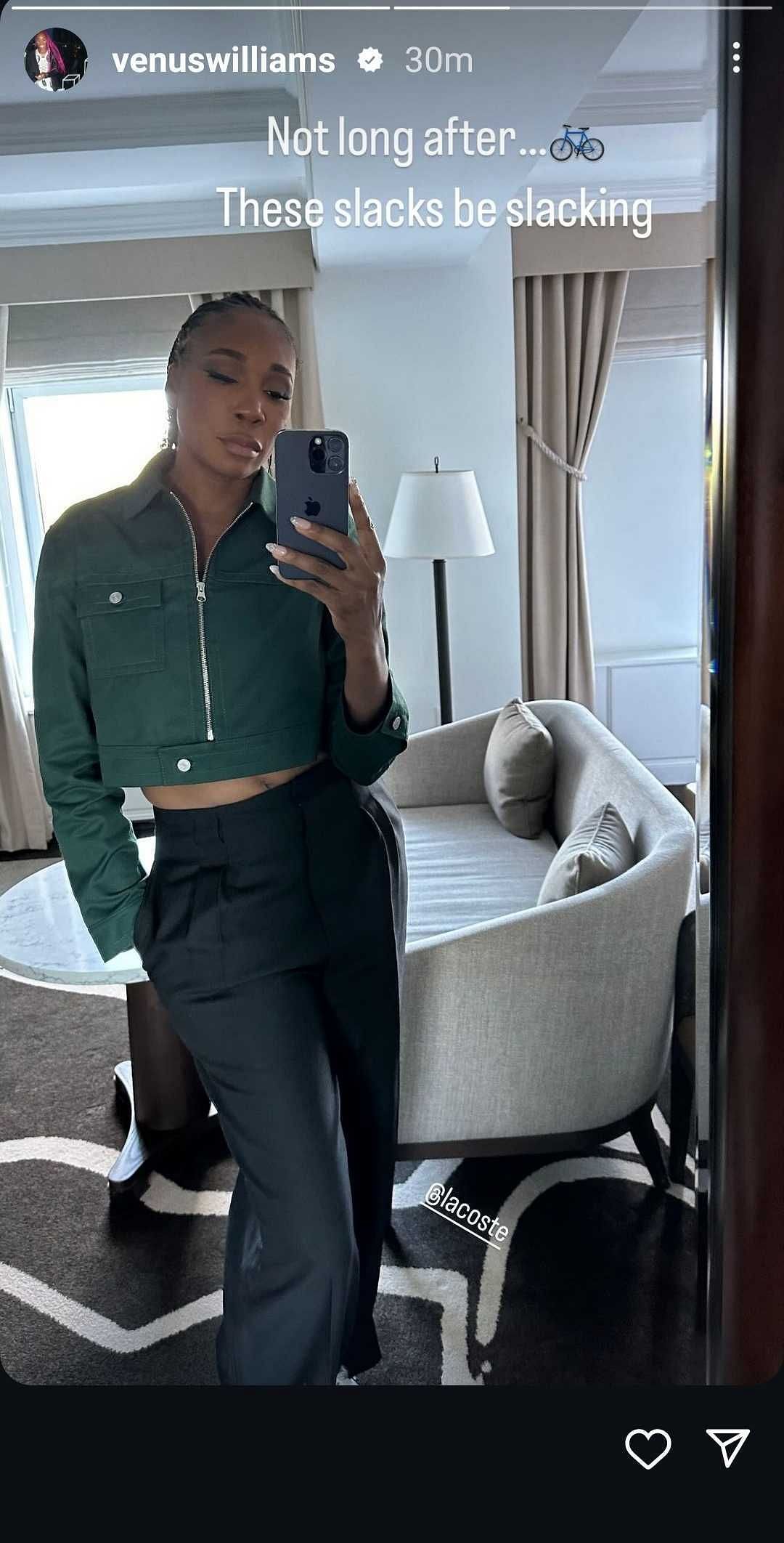 Venus Williams&#039; Instagram Story (Image: Instagram @venuswilliams)