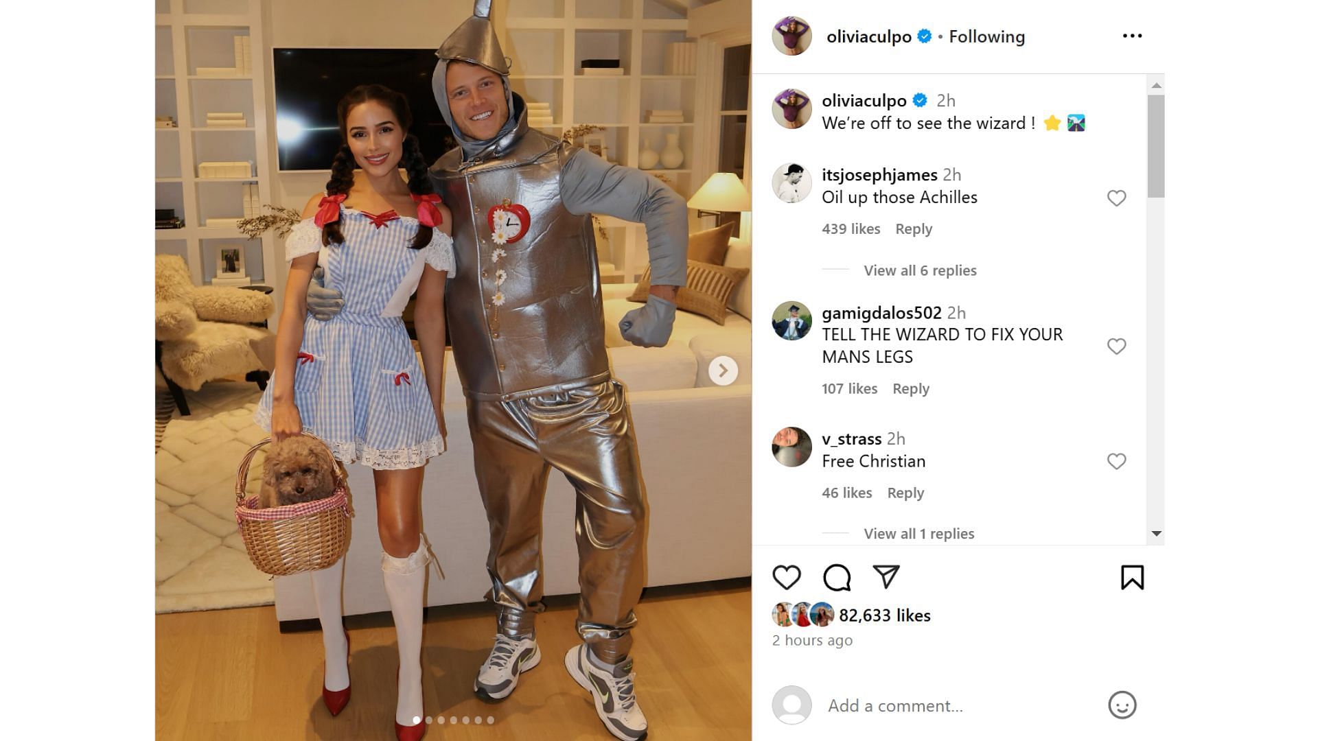 Olivia Culpo and Christian McCaffrey pose together for 2024 Halloween celebrations [Image credit: @oliviaculpo IG]