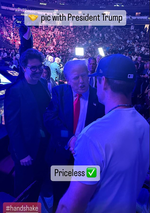 Rodgers previously crossed paths with Trump while at a UFC event earlier this year