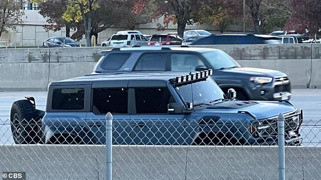 Police discovered the victims' abandoned Bronco (pictured), which sustained bullet damage