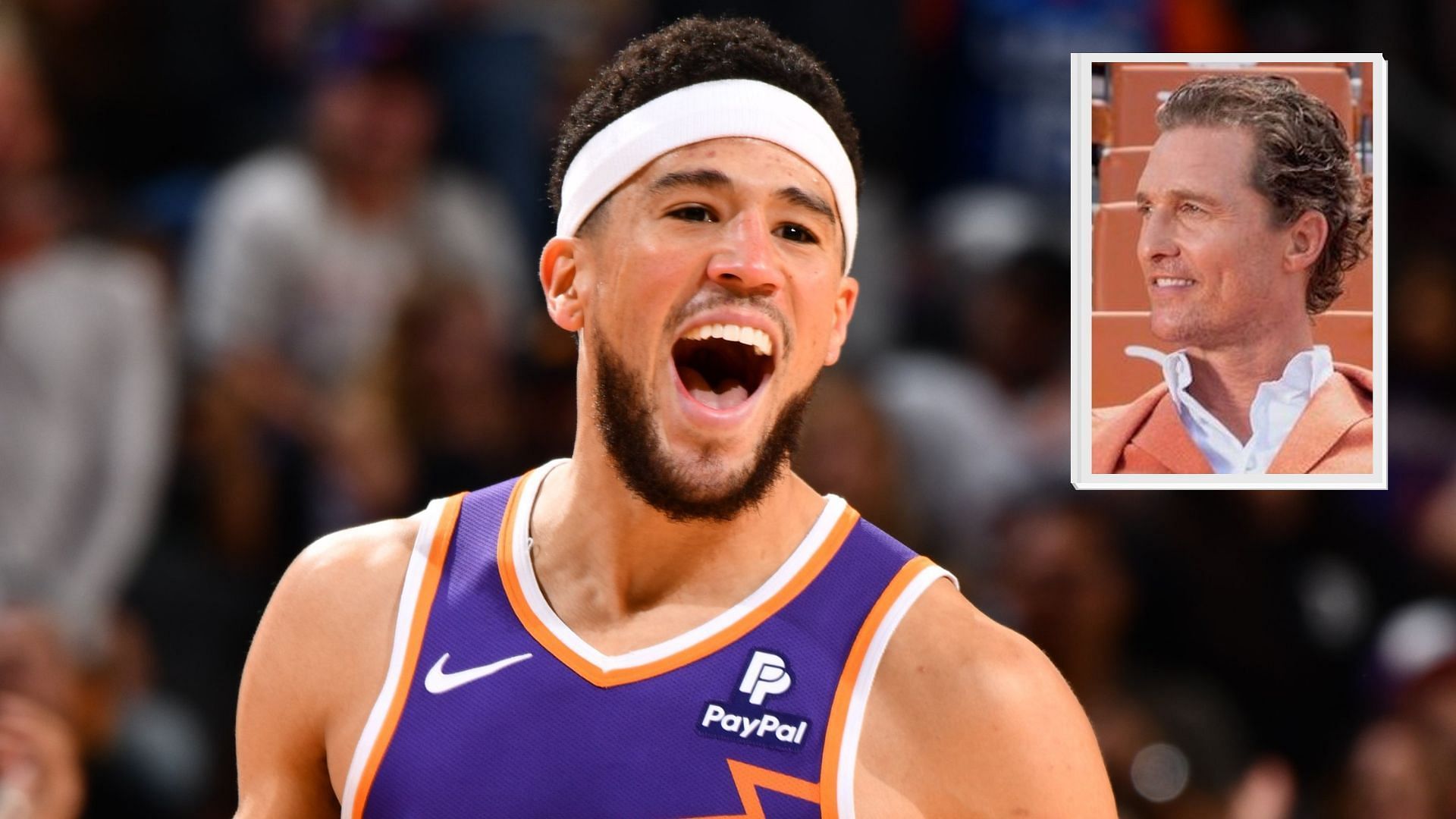 Watch: Devin Booker interacts with Academy Award-winning actor Matthew McConaughey during Texas vs. Georgia game (Photos from Phoenix Suns and Matthew McConaughey X pages) Mc