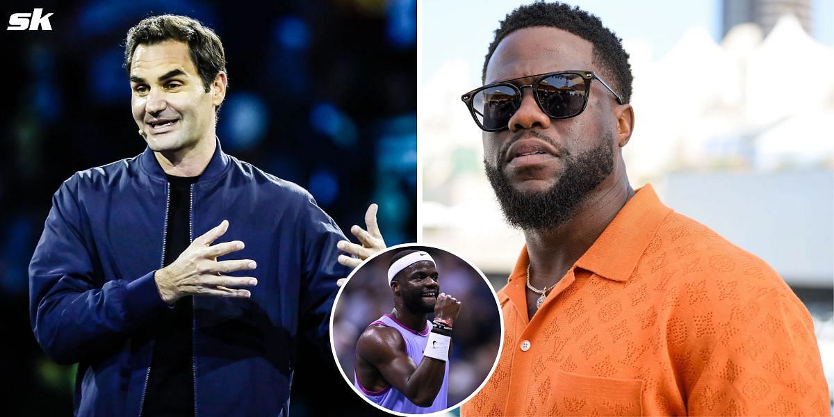 Roger Federer and Kevin Hart attend the 2024 US Open. (Images by Getty)