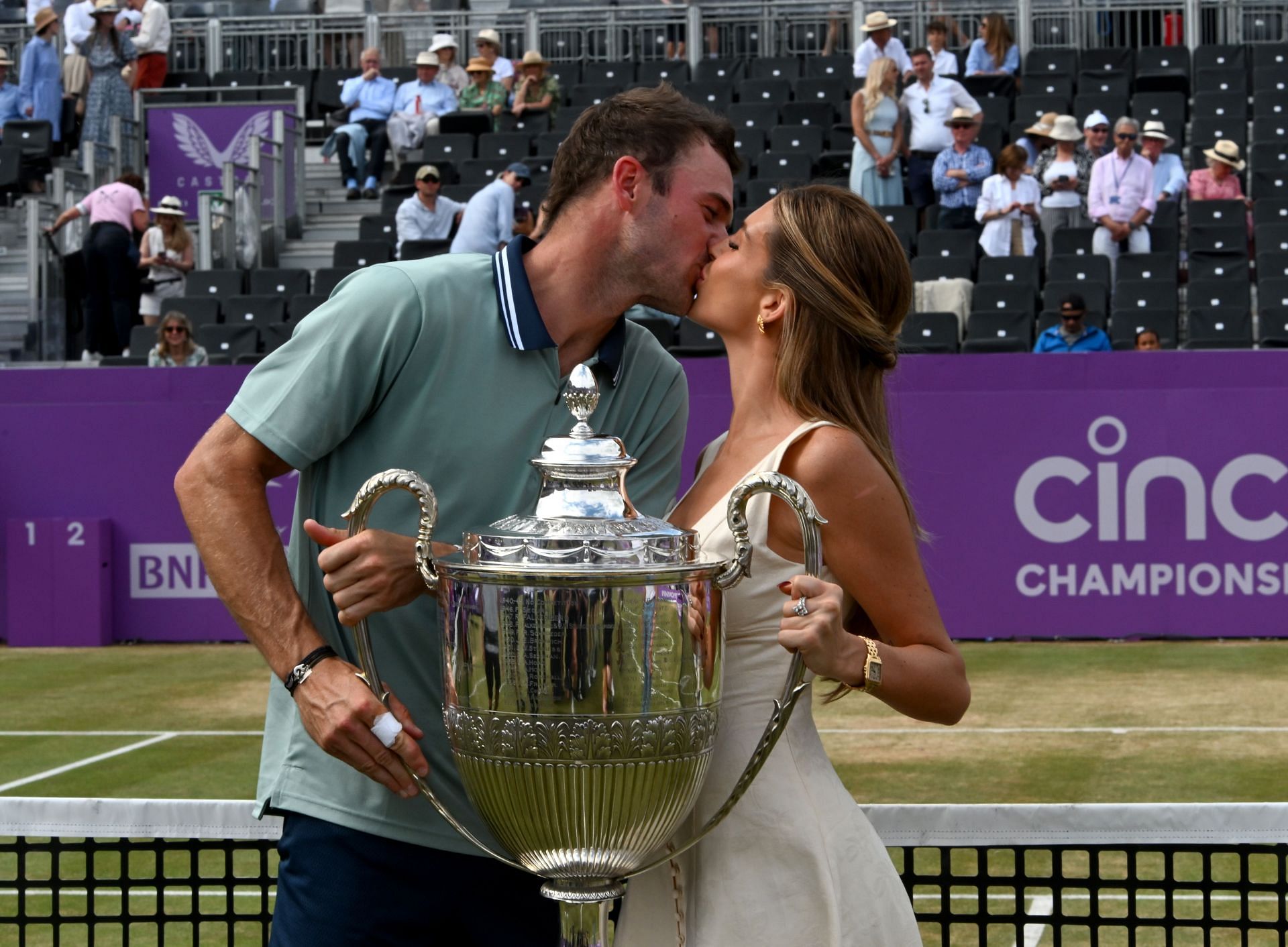 Paul pictured with girlfriend of two years Paige Lorenze at the 2024 Queen&#039;s Club Championships - Image Source: Getty