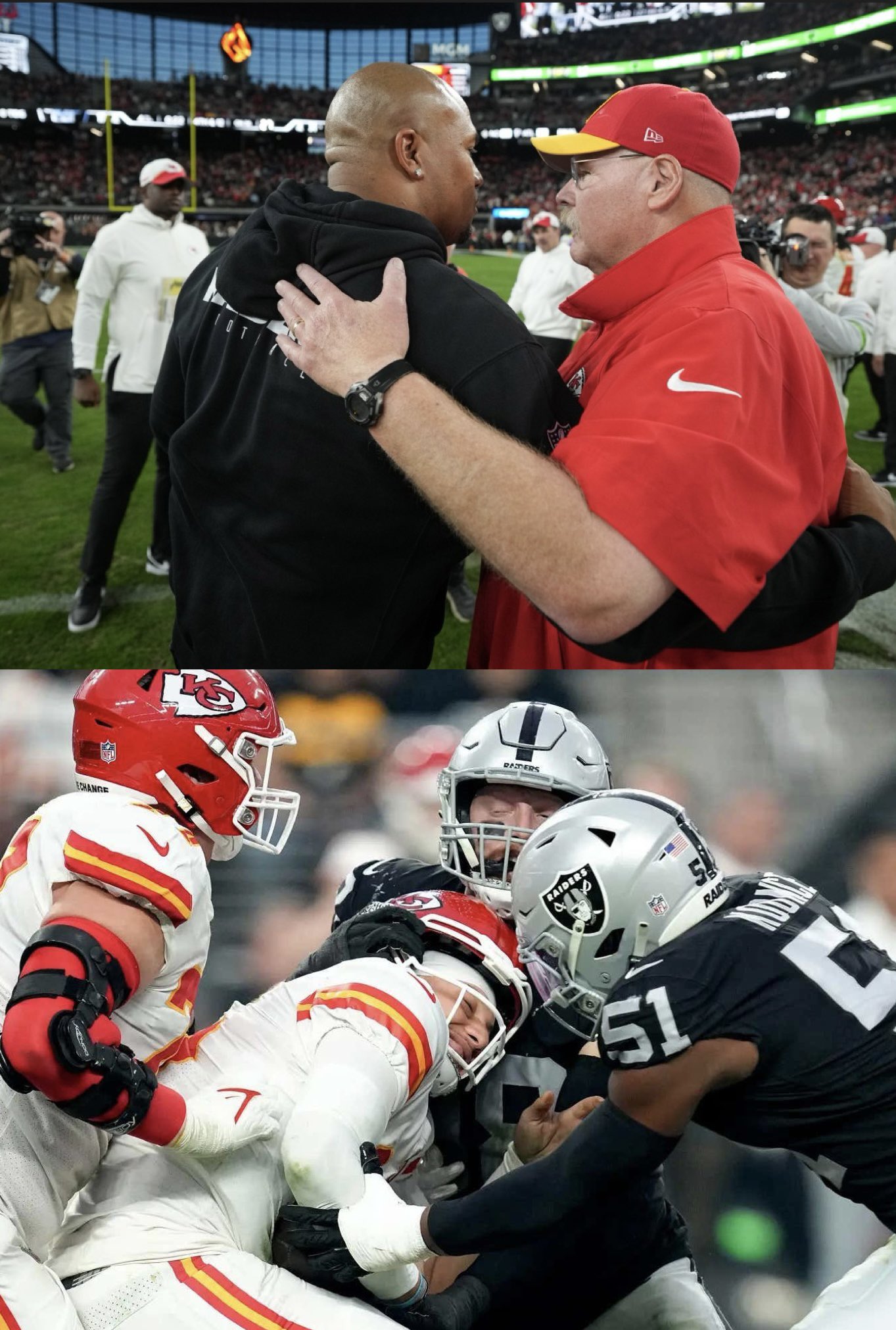 MLFootball on X: "Damn… #Raiders coach Antonio Pierce says they have to 'knock the head off' of Patrick Mahomes. “Any time he came to the hole, elbows, feeling him, love taps. We're