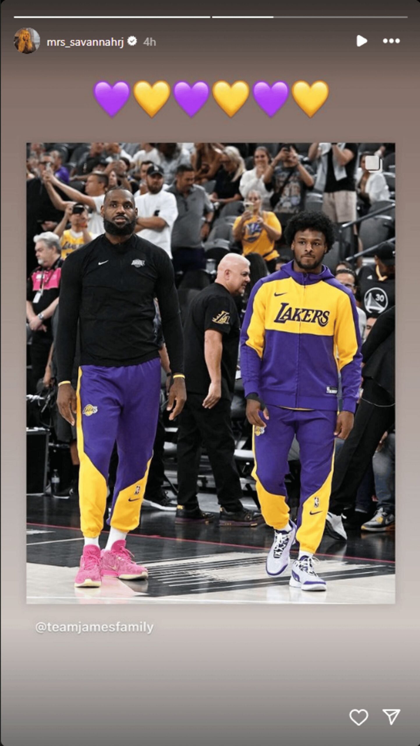 Savannah shares a photo of LeBron and Bronny on Instagram