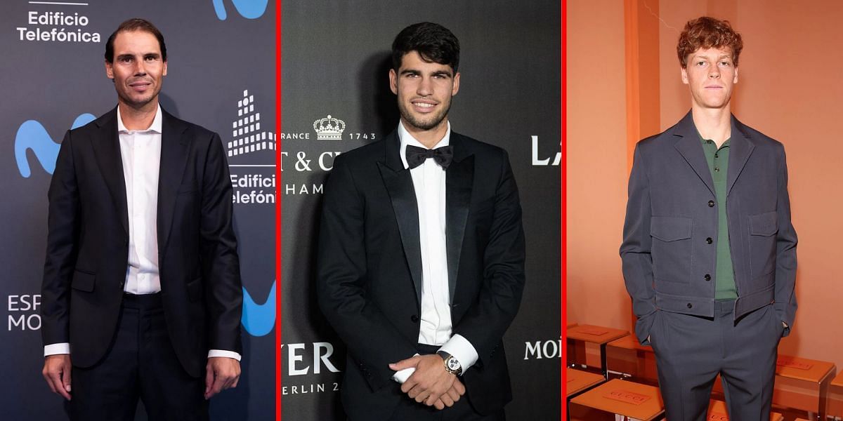 Rafael Nadal (L), Carlos Alcaraz (M), Jannik Sinner (R) (Images via GETTY)