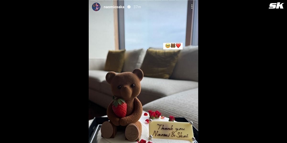 Naomi Osaka&#039;s Instagram post featuring the cake she received, which was dedicated to herself and her daughter Shai (Source: Instagram/Naomi Osaka)