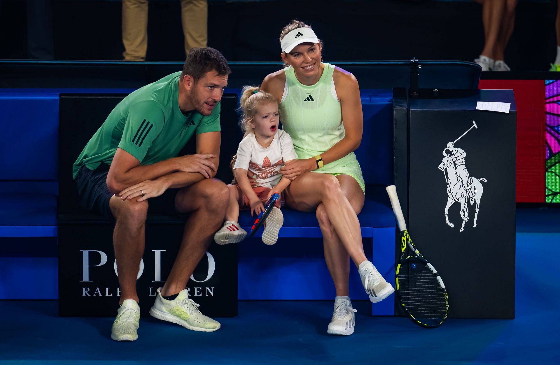 Caroline Wozniacki and David Lee with daughter Olivia at 2024 Australian Open (Photo by Robert Prange/Getty Images)