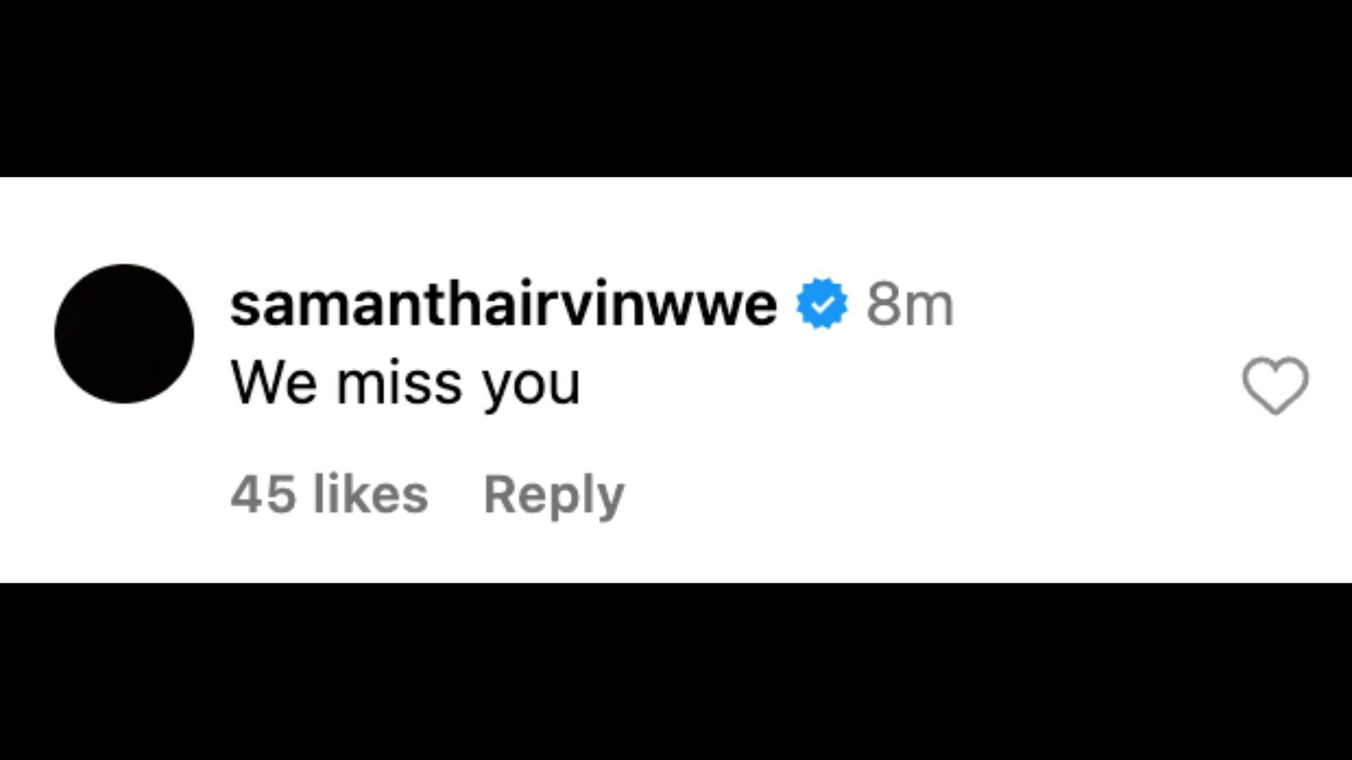 Irvin sends a message to Lynch on Instagram. [Screengrab from Becky&#039;s recent post&#039;s comment section]