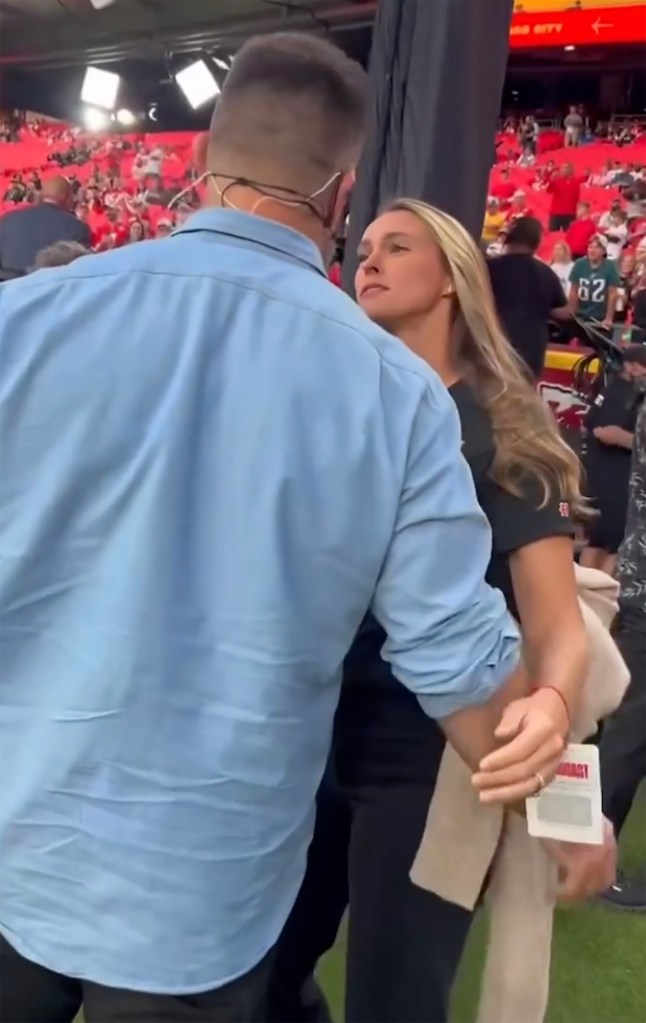 Jason and Kylie Kelce showing PDA at the Kansas City Chiefs game on Oct. 7.