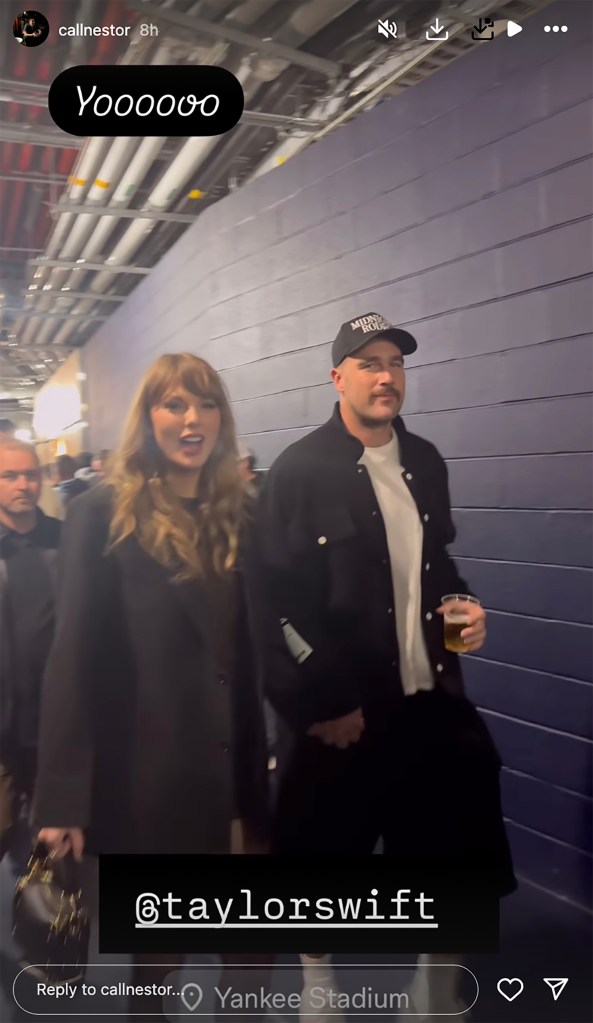 Taylor Swift and Travis Kelce at Yankee Stadium on Oct. 14.