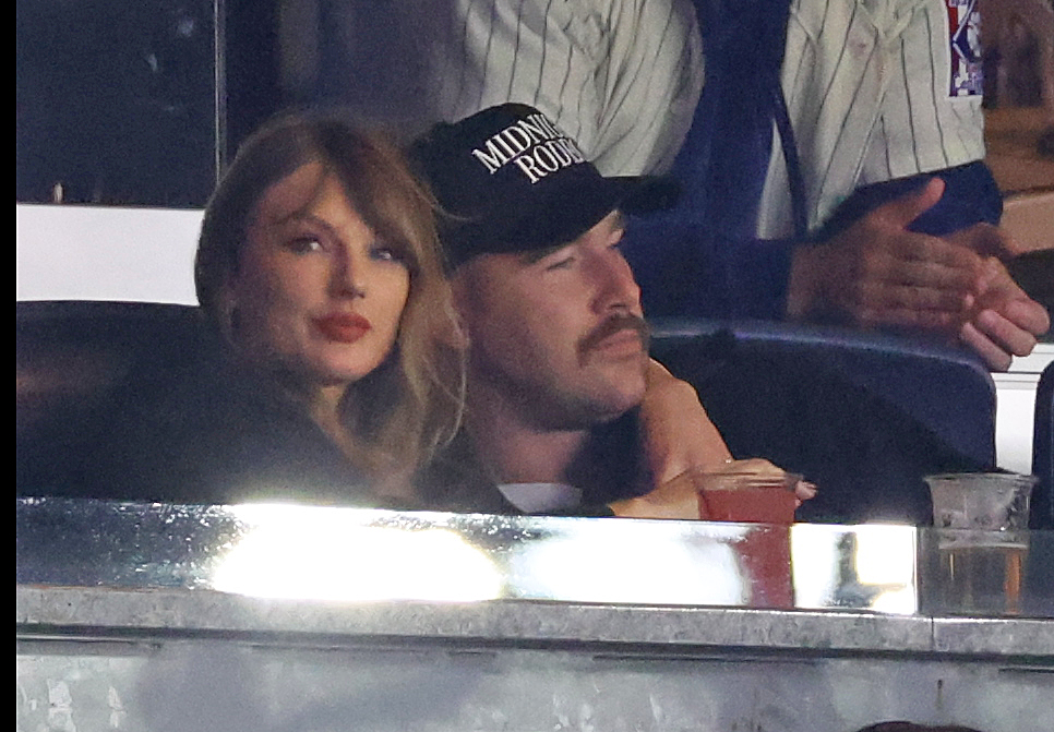 Travis Kelce and Taylor Swift at the Yankees game on Oct. 14.