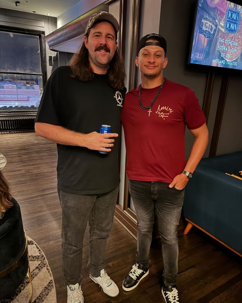 Patrick Mahomes and Zac Townsend at the Midland Theater in Kansas City, Mo., on Saturday.