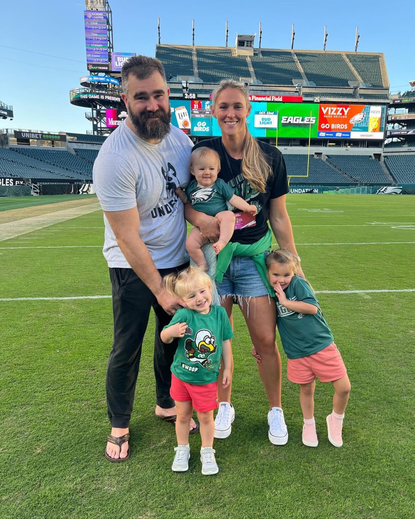 Jason and Kylie Kelce with their daughters.